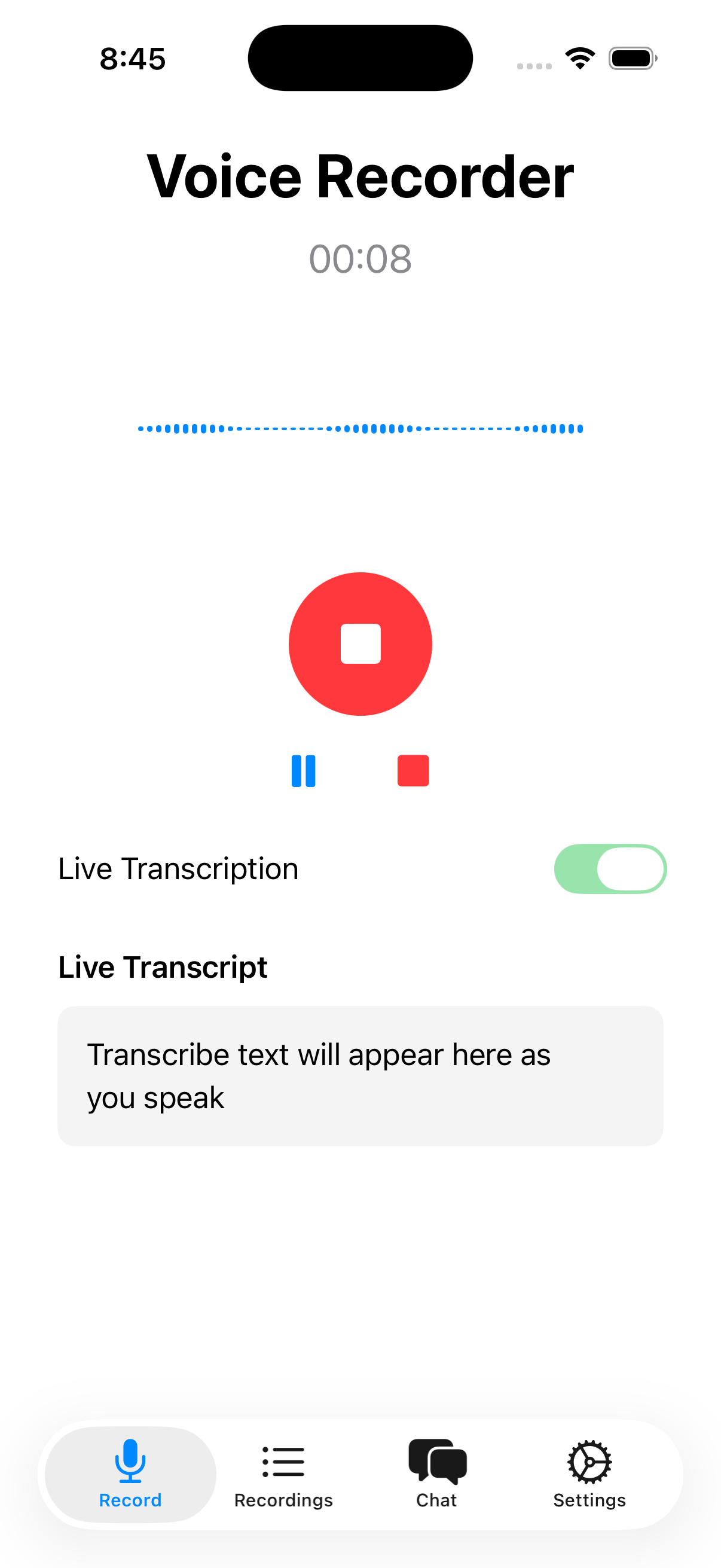 Real-time transcription while recording